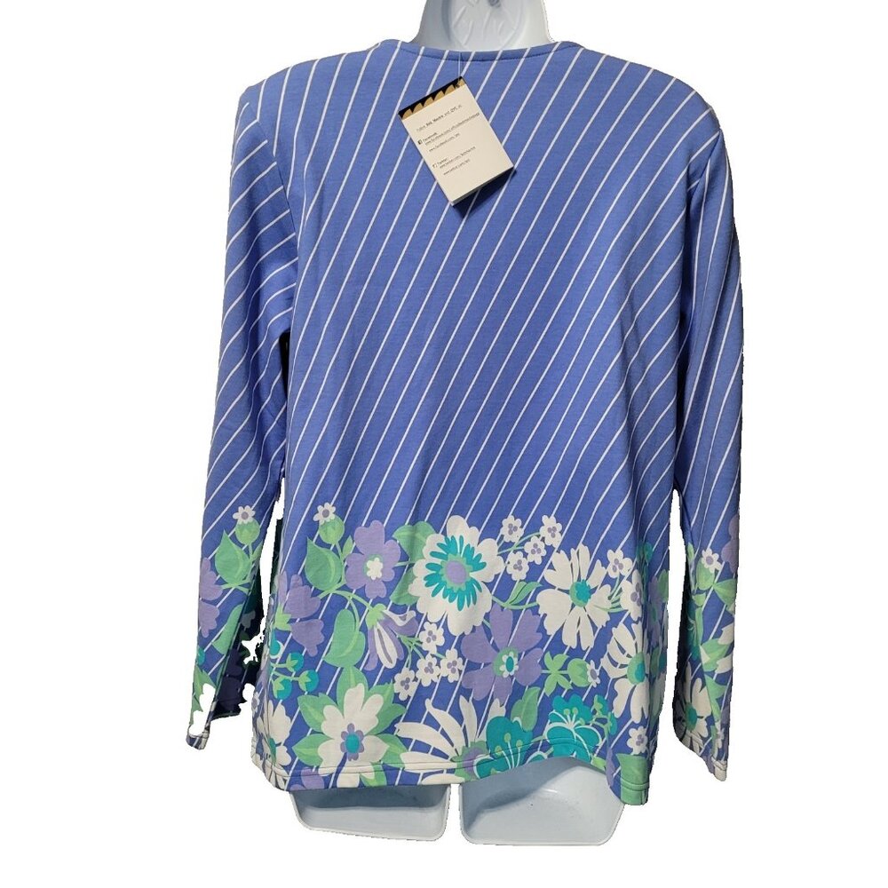 Bob Mackie Wearable Art Jacket Full Zip Size M Womens Blue Stripe Floral Vtg NWT - Picture 15 of 15